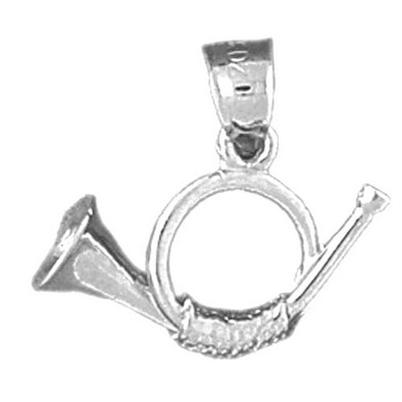 14K White Gold 3D Horn Pendant - 16 mm