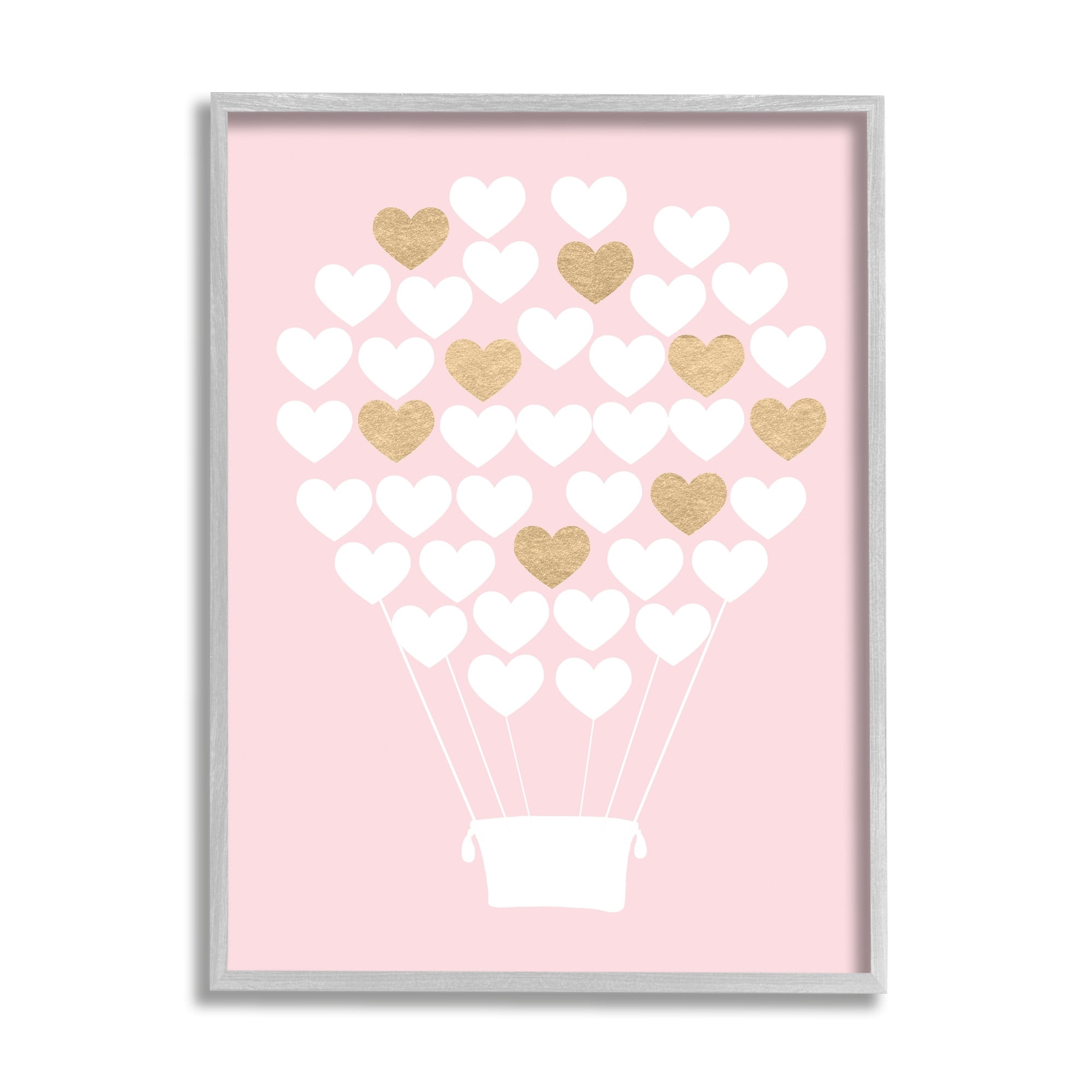 Stupell Industries White Gold Pink Heart Hot Air Balloon Graphic Art Framed Art Print Wall Art, 24x30, By Daphne Polselli