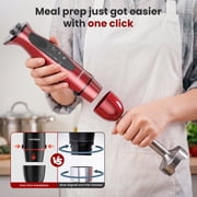 VAVSEA Immersion Blender, 1100W 5-in-1 Hand Blender, 24-Speed Stick Blender for Small Kitchen, Splash-Resistant Handheld Blender Mixer with Turbo Mode for Smoothies, Baby Food, Red