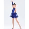 thumbnail image 5 of Alvivi Kids Girls Latin Ballroom Dancing Outfits Sleeveless Tassels Fringed Leotard Dresses with Gloves Royal Blue 11-12, 5 of 7