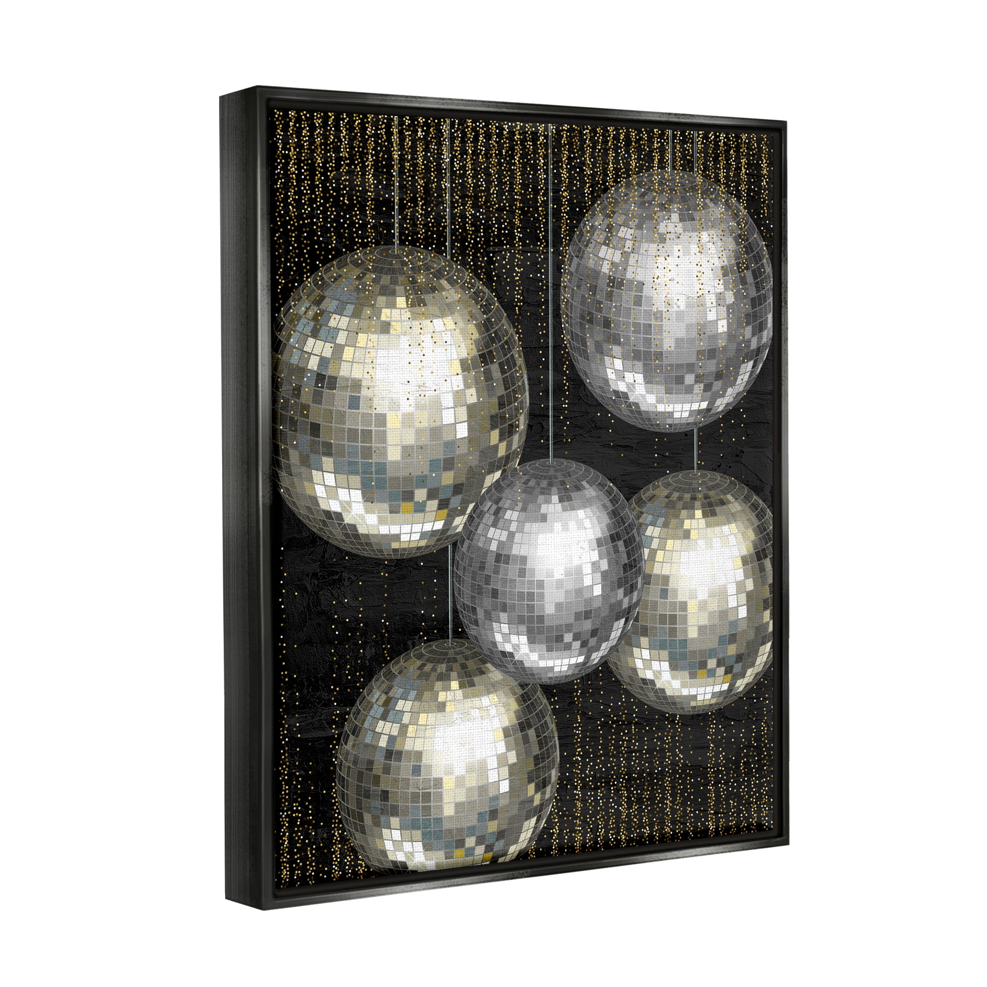 Stupell Industries Vintage Disco Balls Performing Arts Painting Black Floater Framed Canvas Art Print Wall Art, 25 x 31