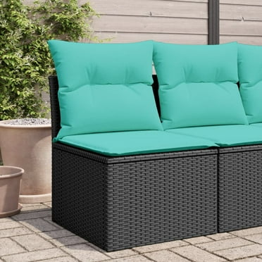 vidaXL Patio Sofa Armless with Cushions Black Poly Rattan