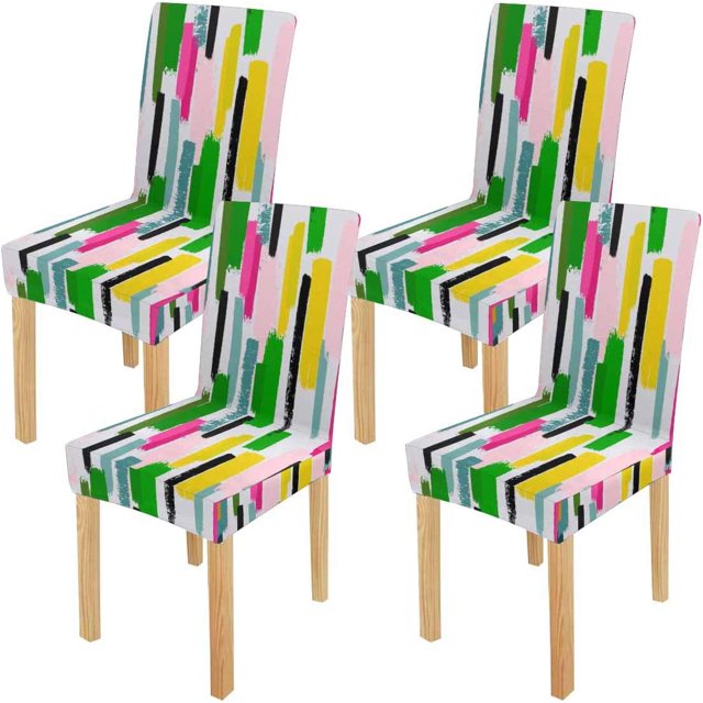 ABPHQTO Trazos de acuarela de colores. Funda protectora para silla elástica, funda para asiento para comedor, Hotel, boda, fiesta, juego de 4