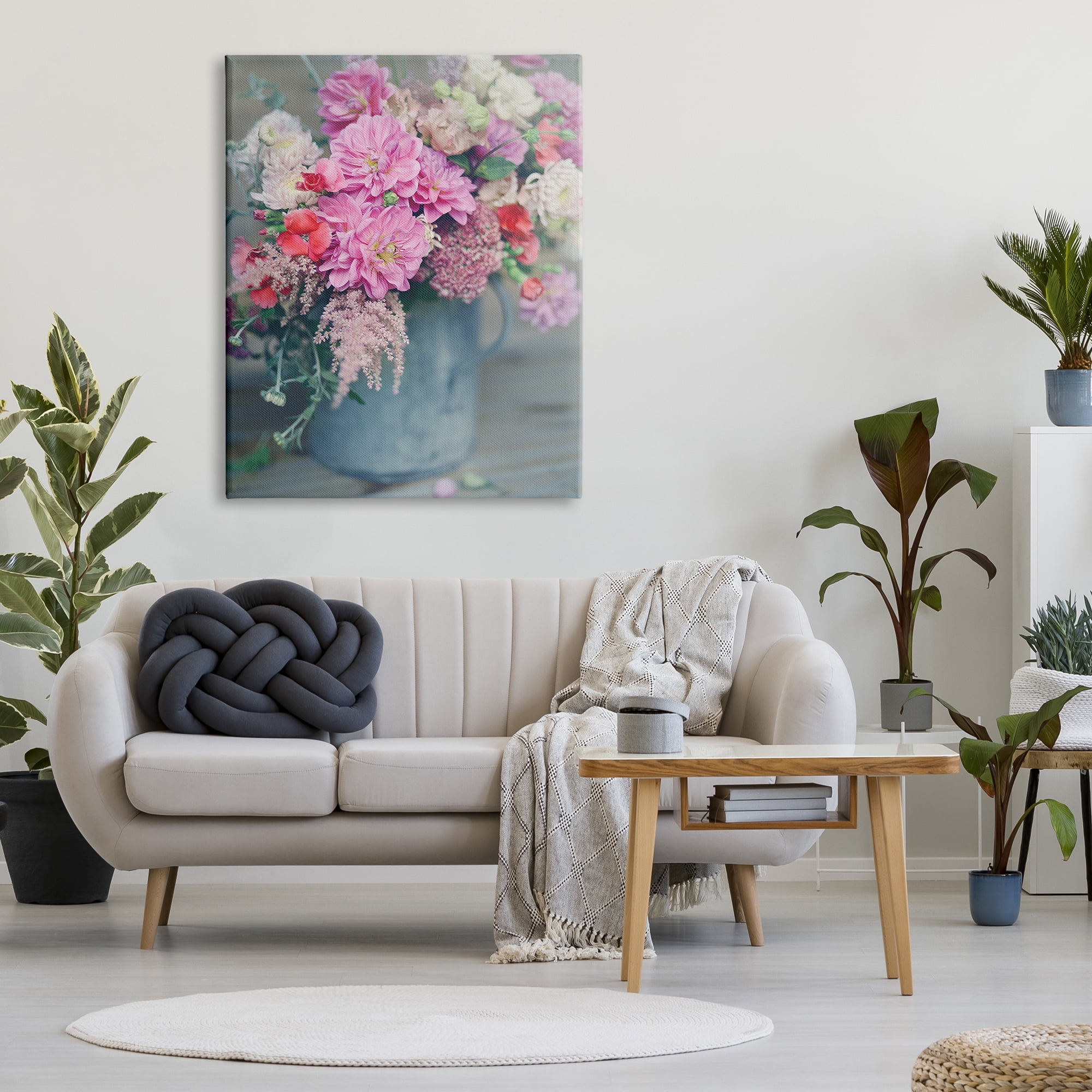 Stupell Industries Pink Floral Arrangement Soft Focus Grey Pot, 36 x 48, Designed by Sarah Jane