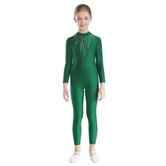 Haitryli Kids Gymnastics Full Bodysuit Girls Athletic Full Body Leotard Long Sleeve Ballet Dance Unitard Jumpsuit Green 12