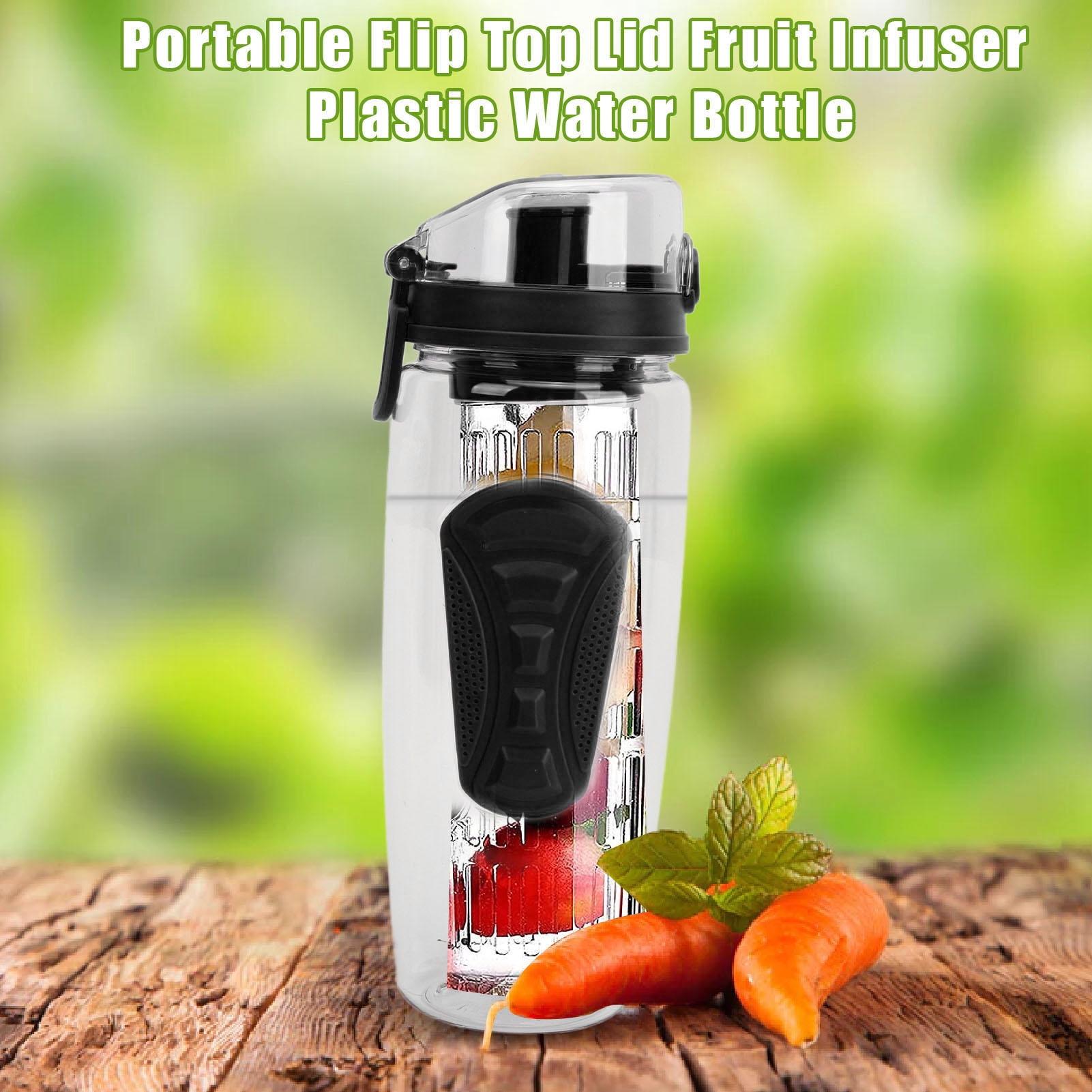 YAHHU 32oz Leakproof Fruit Infuser Water Bottle with Flip‑Top Lid, Non‑Slip Grip, Built‑In Strainer – Ideal for Workouts, Hiking & Daily Hydration