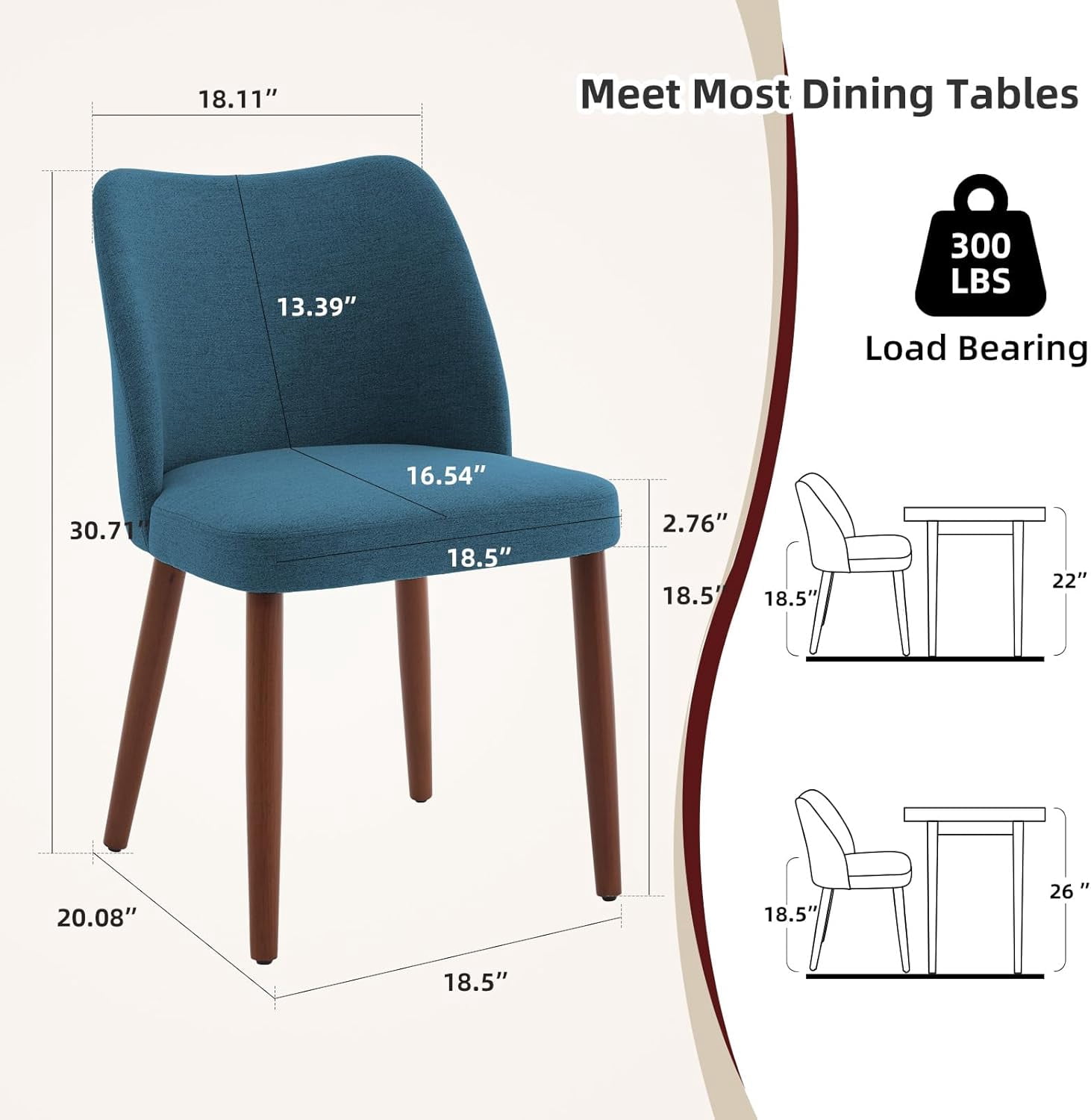 2-pcs Dining Chair,Leather Upholstered Dining Chair with Wood Legs, Wing Backrest, Wooden Kitchen Chair, Kitchen Chairs with Thick Cushions for Dining Room, Living Room