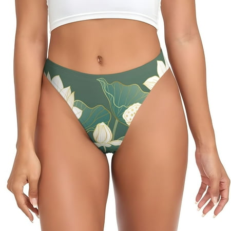 Qokaie Lotus Golden Line Printed Women s Cotton Thong Underwear  Sexy Breathable Panties G-string-Medium