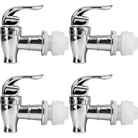 ACDANC 4 Pcs Drink Dispenser Spigot Replacement, Plastic Water Jug Spigot for Beverage Dispenser, Outdoor Faucet Tape Set (Push Style, Silver)