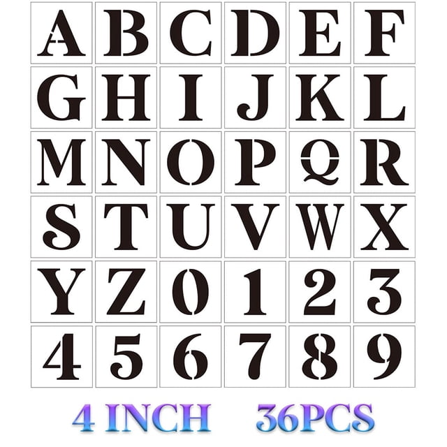 Plantillas de letras para pintar sobre madera, plantillas del alfabeto de 4 pulgadas, plantillas de letras y números para carteles de pared, tela para puertas