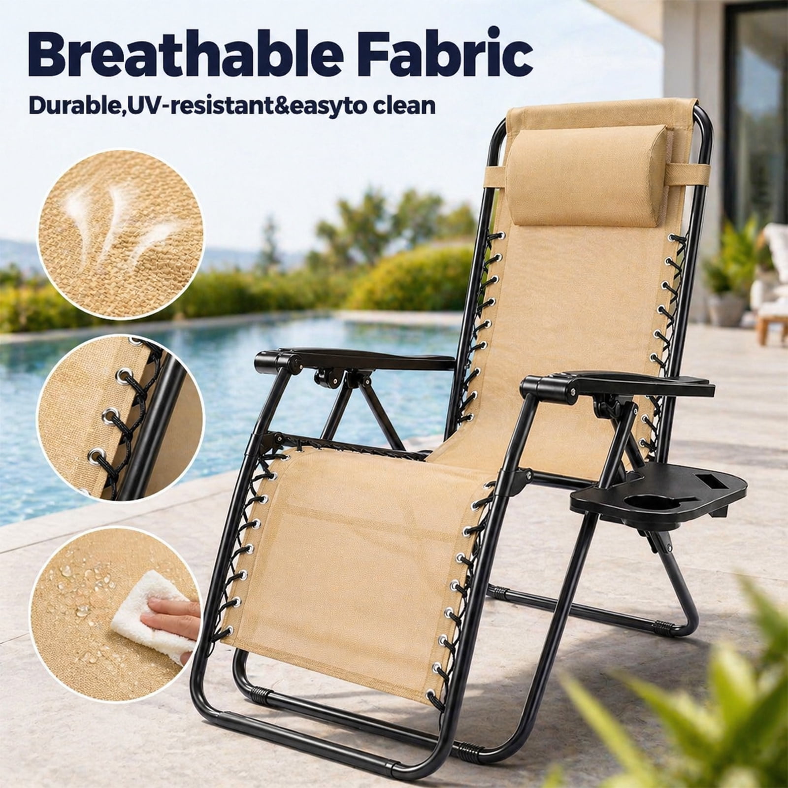 Alvantor 2-Pack Zero Gravity Lounge Chairs, Portable Recliner Beach Camping Patio Outdoor Folding Lounge Chair with Pillow & Cup Holder