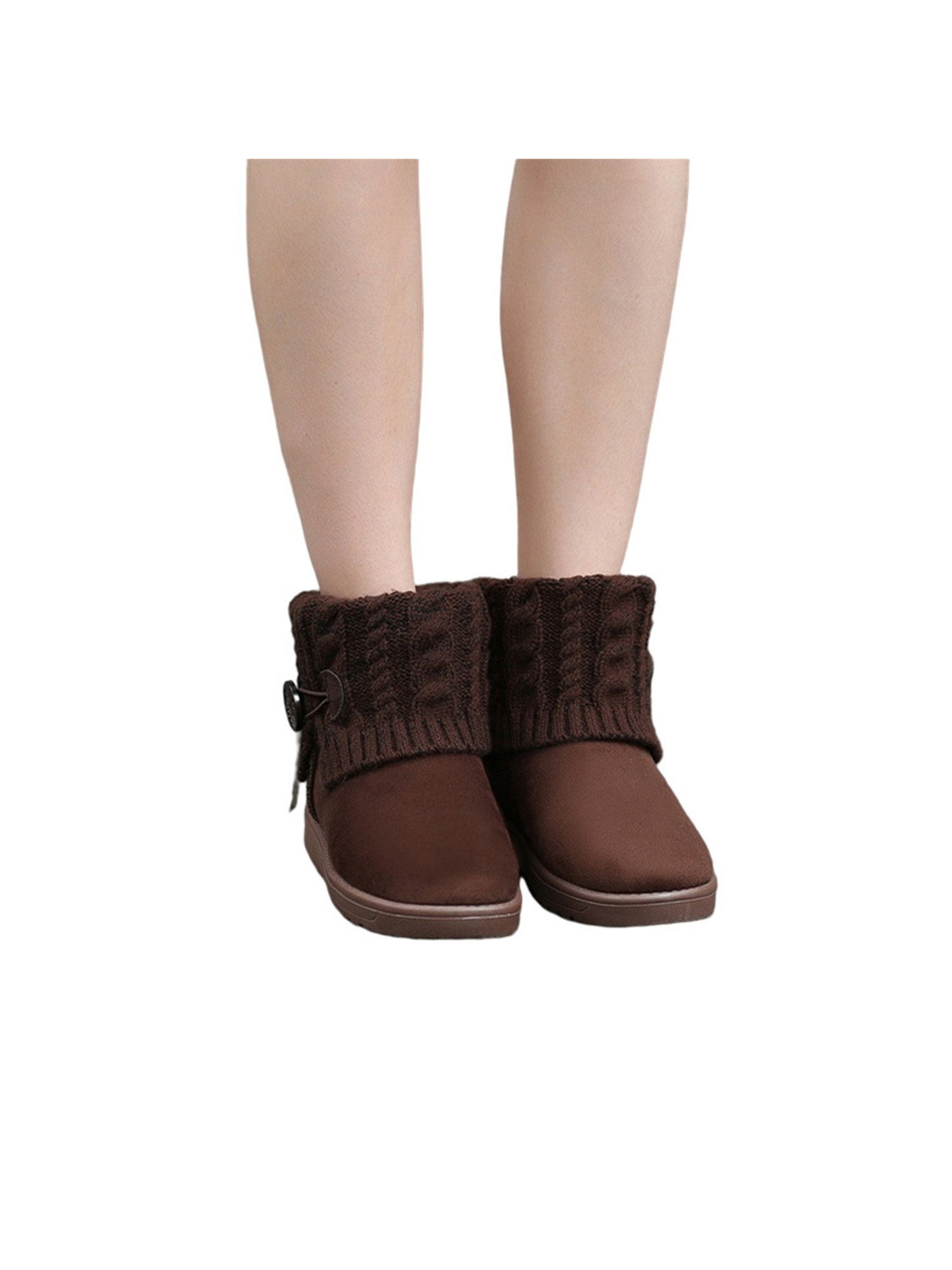Lacyhop Women Outdoor Ankle Boots Warm Plush Slip on Flat Casual Winter Soft Shoes, Women's, Size: US 10, Brown