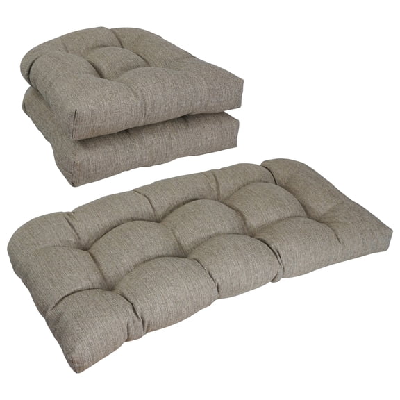 Rounded Back Solid Woven Olefin Settee Cushion Set (Set of 3) - Seravo Brown