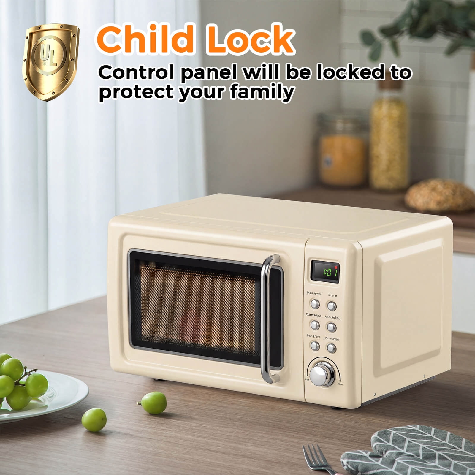 Costway, Retro Countertop Microwave Oven, 0.7 Cu.Ft, Pink