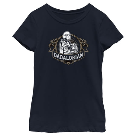 Girl s Star Wars: The Mandalorian Grogu and Din Djarin Dadalorian Banner Sketch Graphic Tee Navy Blue X Large