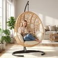 thumbnail image 4 of CHINNLUU Oversized Hanging Egg Chair with Stand, Outdoor Indoor Wicker Swing Chair with UV-Resistant Cushions and Rain Cover, 400lbs Capacity Patio Hammock Chair for Backyard, Balcony, Beige, 4 of 12