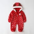 thumbnail image 2 of Baby Snowsuit Newborn Hooded Christmas Deer Snowsuit Fold Over Mittens Footies Fleece Clothes Baby Girl Winter Clothes Red 3 Months-6 Months, 2 of 7