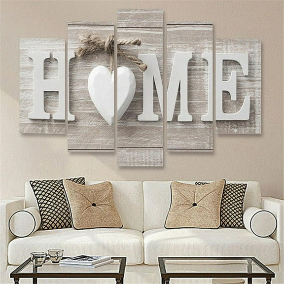 Decor Heart of Home Love Wall Art ,5 Panels Framed Canvas Painting for Living Room Decoration Modern Artwork 3D