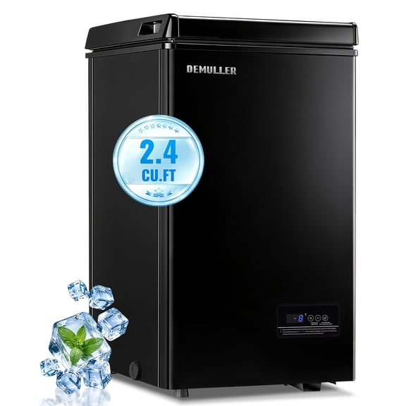 DEMULLER Chest Freezer 2.4 ft³ Deep Freezer with Two Baskets Top Open Door Freezer Black