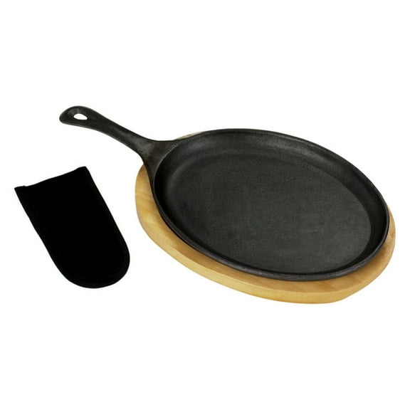 Bayou Classics Cast Iron Fajita Pan with Wooden Tray