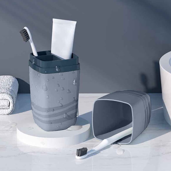 Juego de portacepillos de dientes portátil de viaje, vaso de lavado y vaso de enjuague bucal, diseño plegable de una pieza para empacar fácilmente, kit dental esencial para usar en casa, de