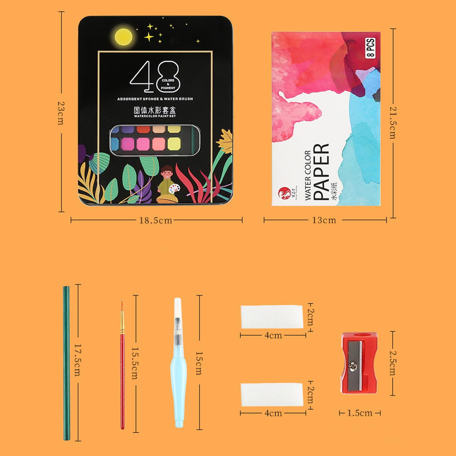 Watercolor Paint Set Pigment Paint Professional Watercolor Paper Art Portable Water Colors for Kids Adults Students Painters Beginners black