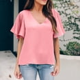 thumbnail image 2 of Summer Tops for Women V Neck Flare Short Sleeve Chiffon Shirts Solid Color Casual Lightweight Summer Tee Blouse, 2 of 9