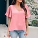thumbnail image 1 of Puntoco moda mujer verano cuello pico manga corta sólido casual camisa blusa Puntoco Puntoco-5305, 1 of 9