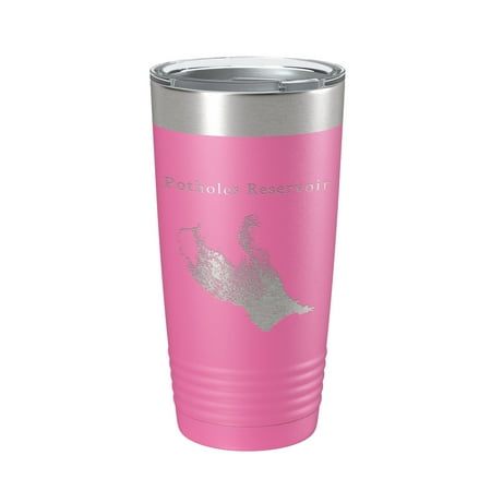

Potholes Reservoir Tumbler Lake Map Travel Mug Insulated Laser Engraved Coffee Cup Washington 20 oz Pink