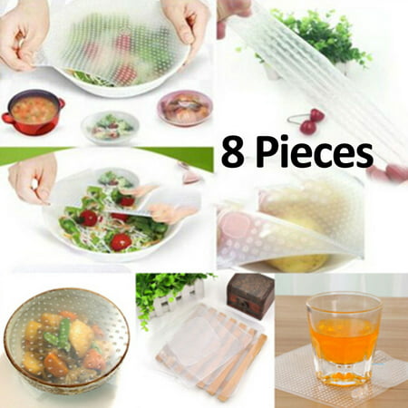Wrap Food 8 Pcs Stretch Wrap Reusable Silicone Wrap FREE Eyeglass Pouch by Juniper's Secret