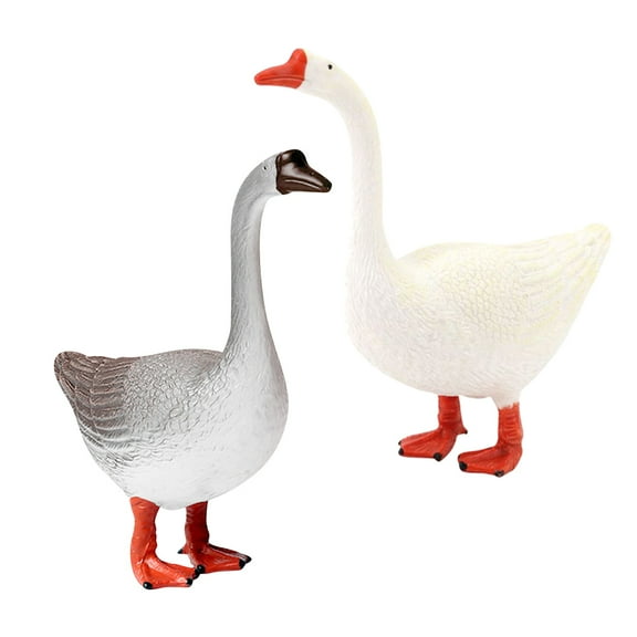 OULII Set of 2 Realistic Goose Statues Plastic Garden Ornaments for Patio Lawn Decoration