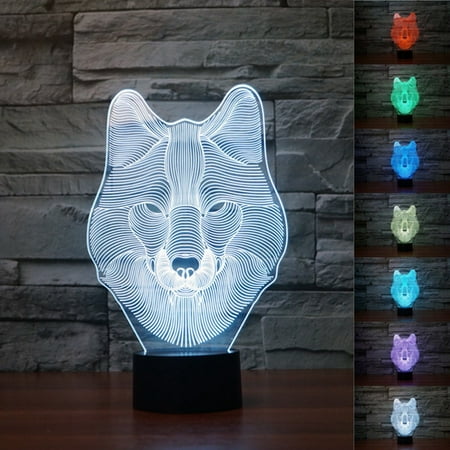 - 3D Night Light Animals Wolf 3D Lamp LED Illusion Light Touch Table Desk Lamps, 7 Color Changing Lights with Acrylic Flat & ABS Base & USB Charger for Kids,Lover Christmas Gift