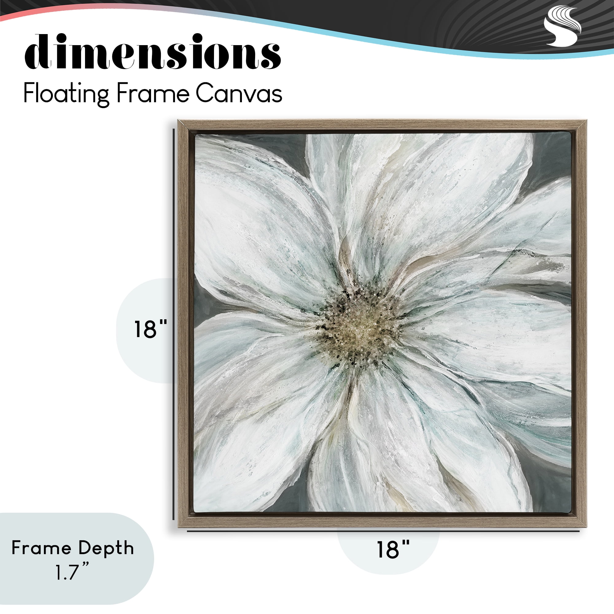 Stupell Industries Large White Flower Closeup Brown Framed Floater Canvas Wall Art, design by Carol Robinson