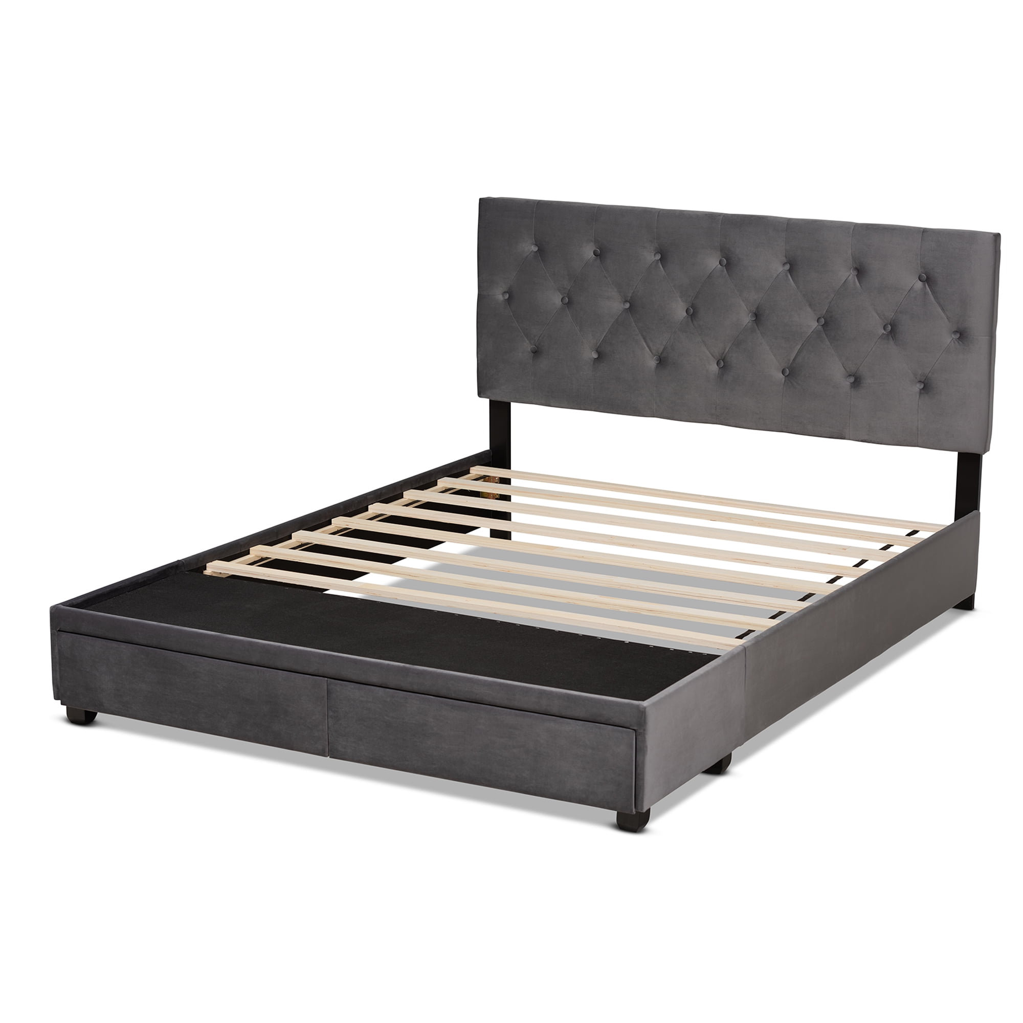 Baxton Studio Caronia Modern and Contemporary Grey Velvet Fabric Upholstered 2-Drawer King Size Platform Storage Bed
