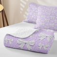 thumbnail image 4 of Erosebridal Cute Purple Ribbon Quilt Full for Boys Girls, Oil Printing Bow Full Bedspread Sets, 3 Pieces, 4 of 7