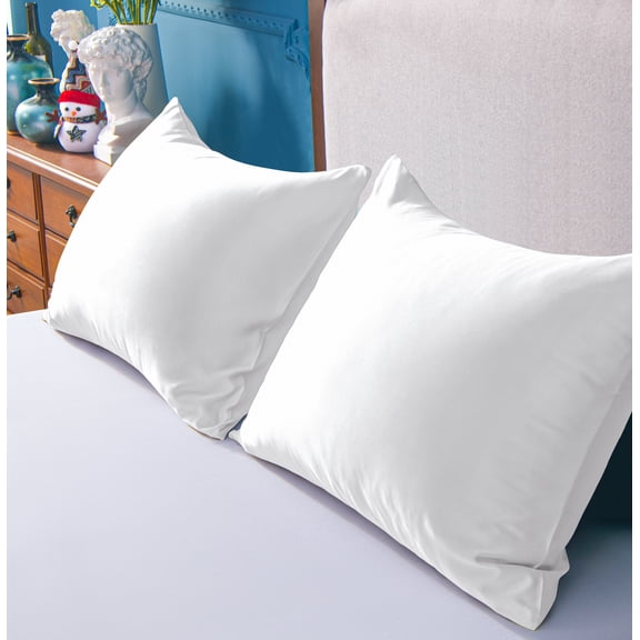 2-Pack Standard Silky Satin Pillowcases with Zipper, Cooling Pillow Cases for Hair and Skin, White
