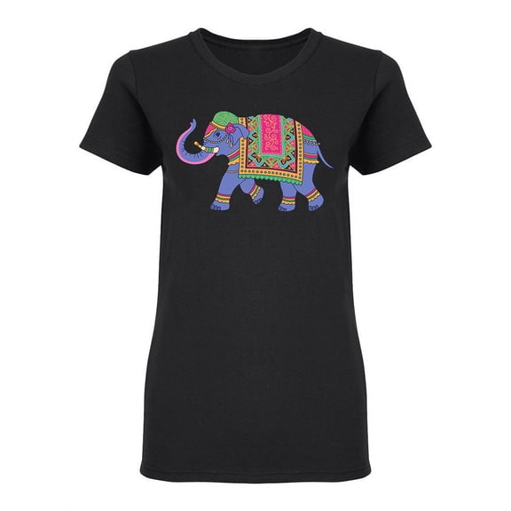Blue Indian Elephant Design Shaped T-Shirt Women -Image by Shutterstock, Female Medium