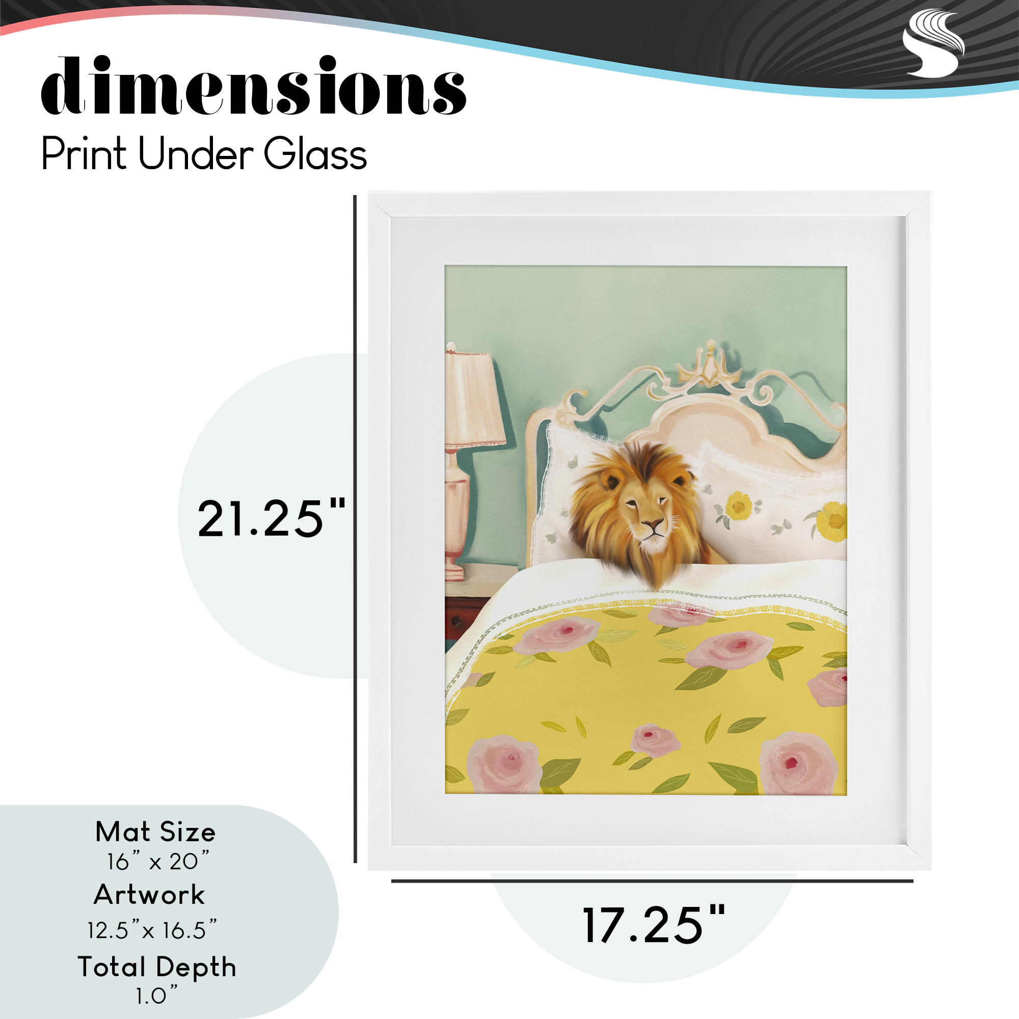 Good Morning Lion in Bed White Framed Print Under Glass, design by Leah Straatsma