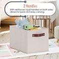 thumbnail image 3 of Ornavo Home Collapsible Shelf Basket Rectangle Storage Bins with Faux Leather Handles Foldable Fabric Shelf Storage Basket Closet Organizer and Storage Box for Clothes - 3 Pack - Large - Beige, 3 of 7