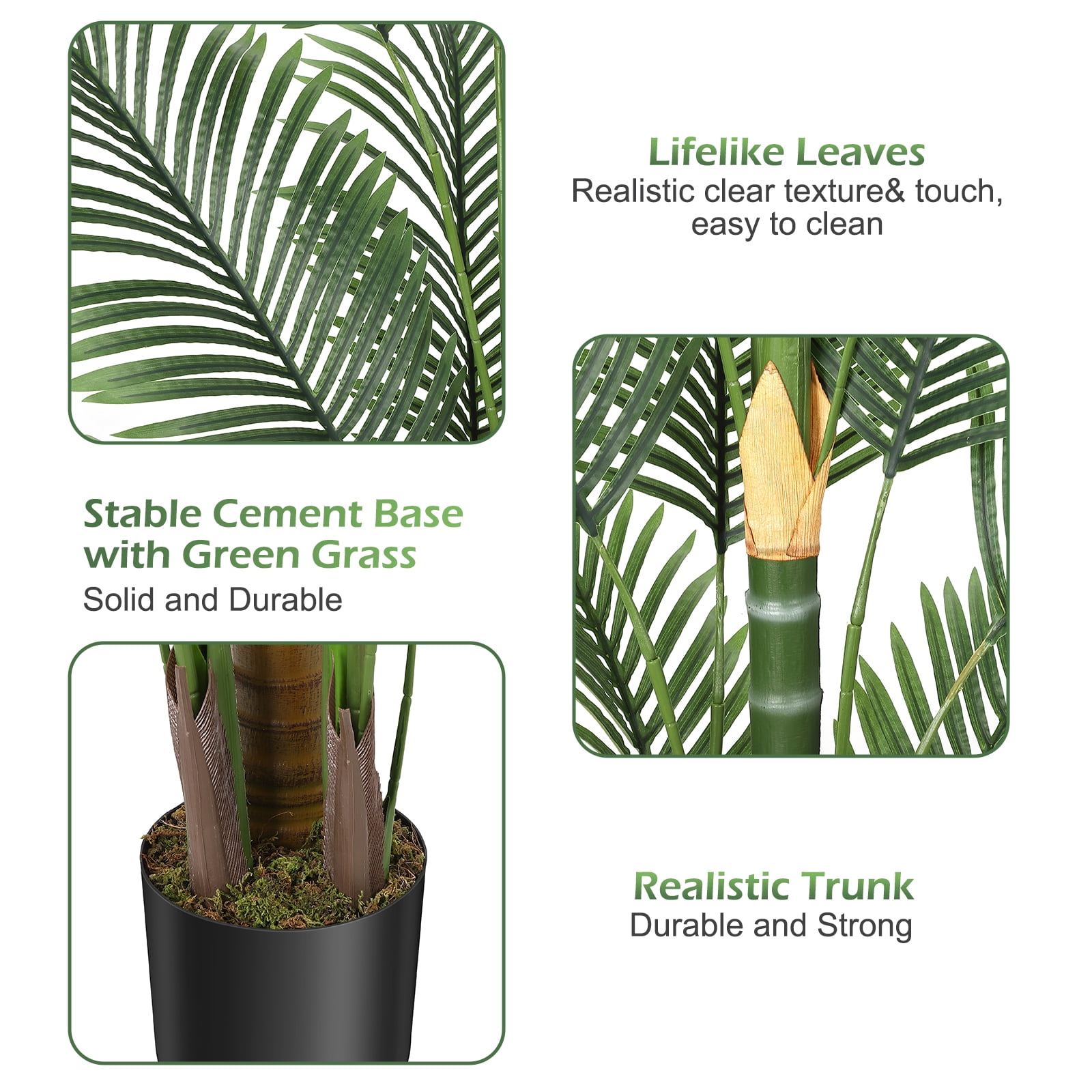 6FT Fake Tropical Palm Plant, Artificial Golden Cane Palm Tree, Pre Potted Faux Greenry Plant for Indoor Outdoor Big House Living Room Outside Patio Office Home Decor