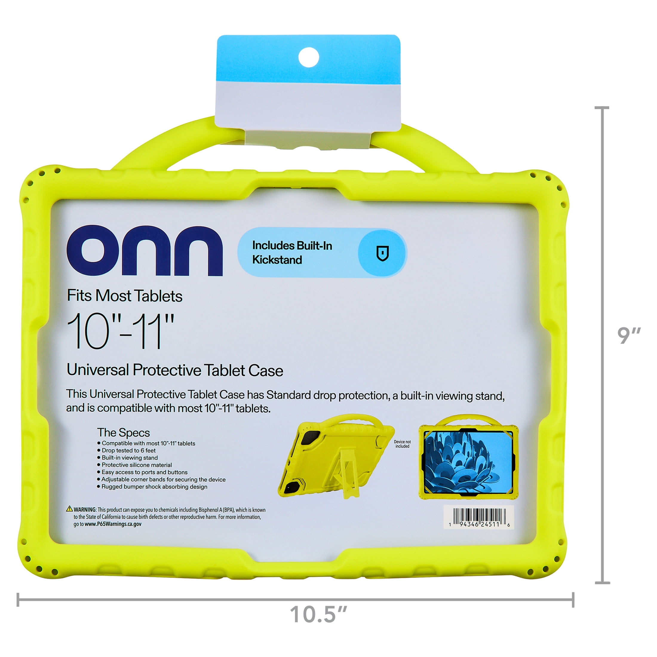 onn Universal Protective Silicone Tablet Case for 10 to 11 Inch Tablets, Chartreuse