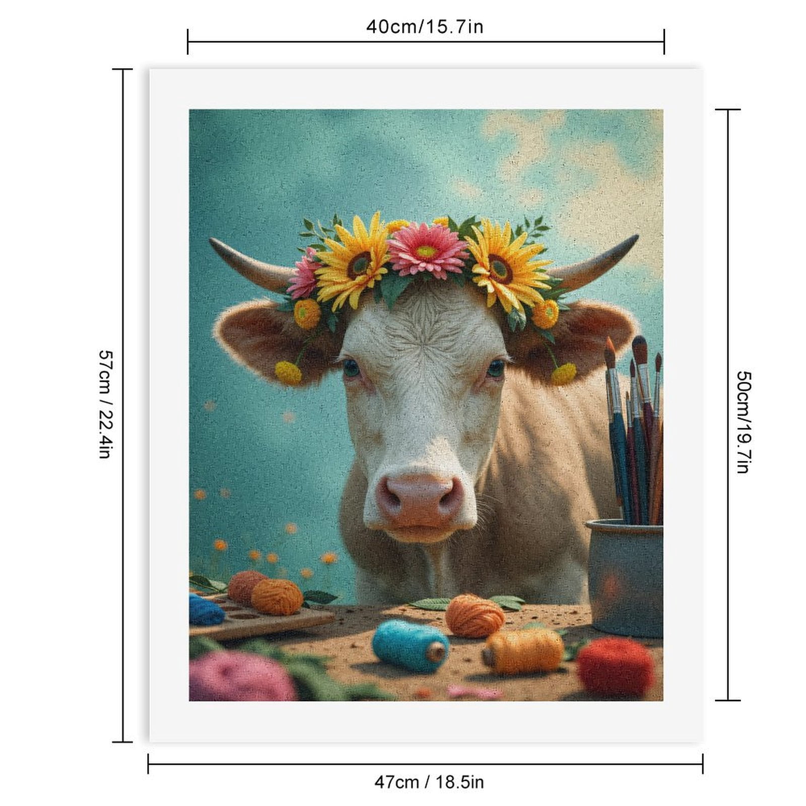 Paint By Numbers Kit for Adults Beginner - DIY Cow Flower Crown Art Supplies Canvas Painting Kits for Adults, Frameless Paint By Number for Adults for Home Wall Decor 16x20 Inch