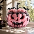 thumbnail image 5 of SLYNSHome Pink Pumpkin Lantern Tabletop Ornament With Roses Bat Accents, Glossy Pumpkin Statue For Mantel Shelf Indoor Halloween Farmhouse Harvest Spooky Table Home Decor, 5 of 5