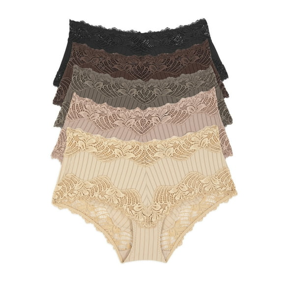 Stripe Delight Hipster Panty 5-Pack | Paramour By Felina | Lace Mid-Rise (All About Basics, Small)