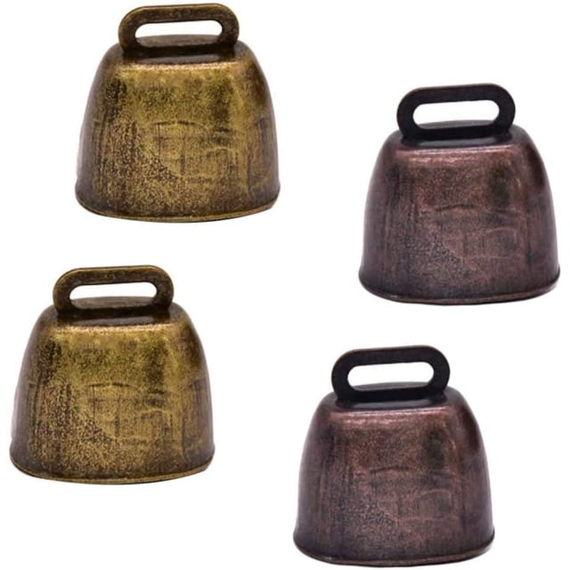 Juego de cencerros de metal, 4 piezas, estilo cobre, decoración de campana de granja de pastor, bronce verde/rojo, adorno de escritorio y manualidades de bricolaje