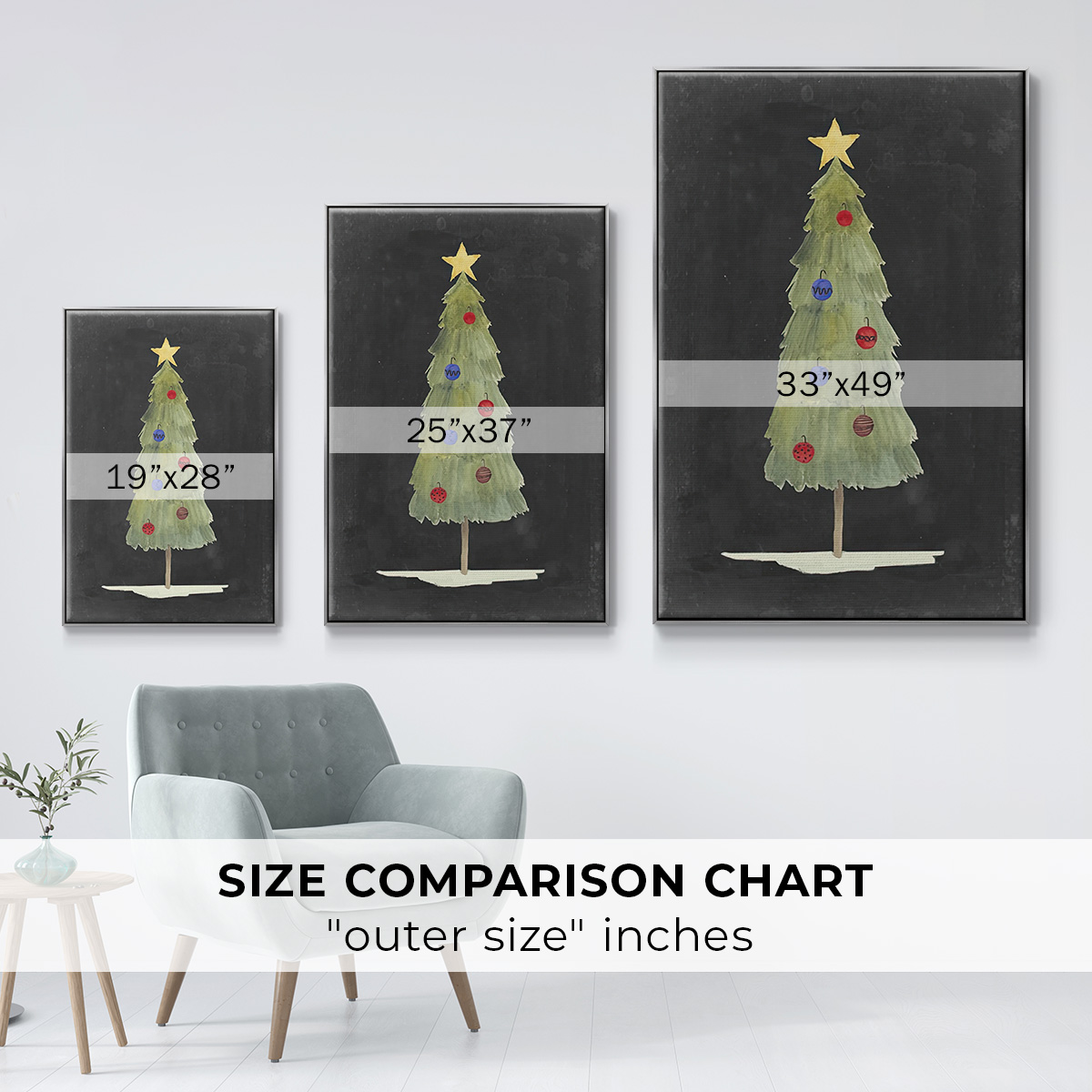 Christmas Glow II - Framed Gallery Wrapped Holiday Canvas - 27 x 41 - Silver Frame