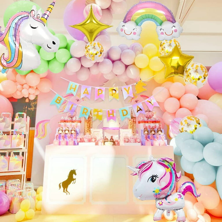Pastel Rainbow Unicorn Balloon and Arch Kit,Set of 58 Included Macaron Balloons,Unicorn Balloons,Happy Birthday Banner Unicorn Birthday Party