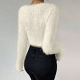thumbnail image 2 of Felirenzacia Women's Fuzzy Plush Sweatshirt, Fluffy V Neck Long Sleeve Y2K Cropped Pullover Tops, Fall Winter Furry Slim Fit Shirt, S-XL, 2 of 7