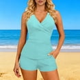 thumbnail image 2 of Xdegoge Women's Swim Romper with V-Neck and Shorts, Tummy Control, Pockets, Halter Neckline, One Piece Swimwear for Beach, Vacation, Resort Wear, 2 of 7