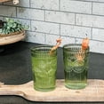 thumbnail image 5 of Vintage Textured Sage Green Striped Drinking Glasses Set of 24, (13 oz) Ribbed Glassware with Flower Design| Cocktail Set, Juice Glass, Water Tumbler, 5 of 8